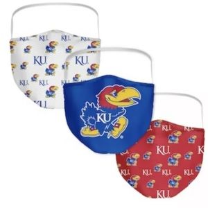 New Kansas Jayhawks Fanatics Adult All Over Logo Face Covering Mask 3-Pack